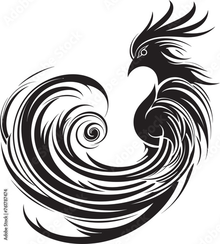 Eternal Phoenix Hand Drawn Symbol of Mythical Bird in Black Vector Phoenix Sovereign Logo Design of Legendary Phoenix in Black Vector