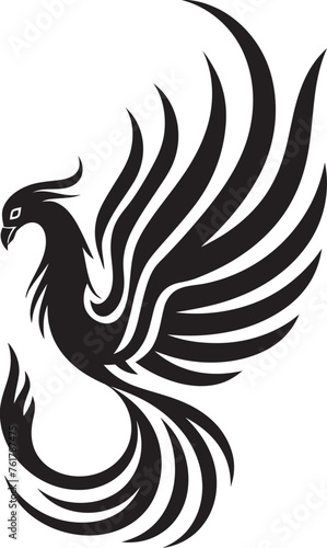 Immortal Phoenix Vector Icon of Mythical Phoenix in Black Celestial Blaze Hand Drawn Phoenix Symbol in Black Vector