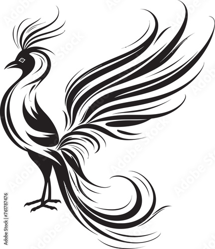 Resplendent Phoenix Vector Icon of Legendary Phoenix in Black Eternal Phoenix Hand Drawn Symbol of Mythical Bird in Black Vector