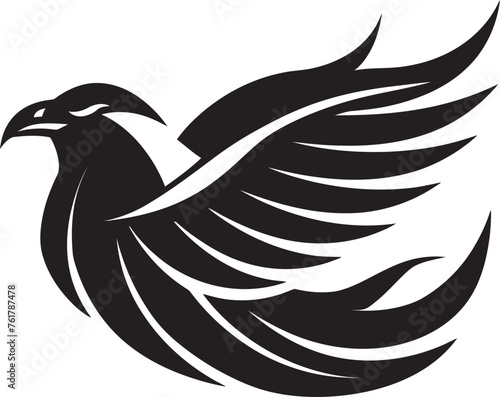 Celestial Blaze Hand Drawn Phoenix Symbol in Black Vector Phoenix Ascendancy Logo Design of Legendary Bird in Black Vector