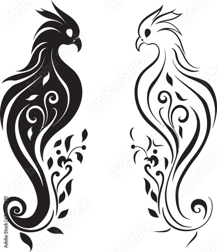 Phoenix Ascendancy Logo Design of Legendary Bird in Black Vector Eternal Flame Vector Icon of Mythical Phoenix in Black
