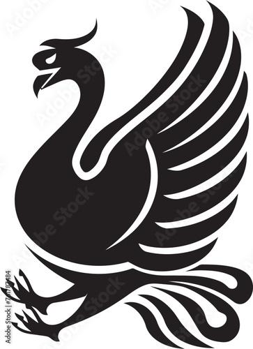 Eternal Flame Vector Icon of Mythical Phoenix in Black Cosmic Rebirth Hand Drawn Symbol of Legendary Phoenix in Black Vector