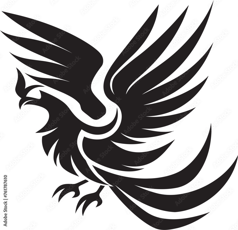 Fototapeta premium Phoenix Ascendancy Logo Design of Legendary Bird in Black Vector Eternal Flame Vector Icon of Mythical Phoenix in Black