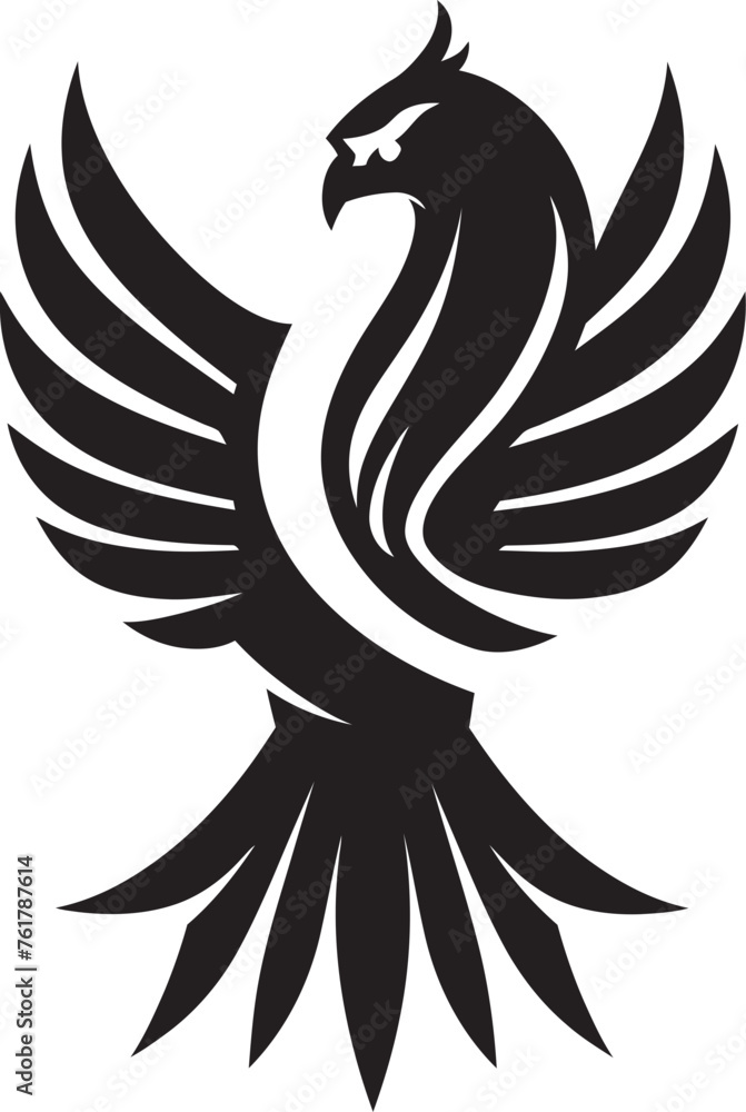Obraz premium Celestial Phoenix Vector Icon of Legendary Phoenix in Black Eternal Beacon Hand Drawn Phoenix Symbol in Black Vector
