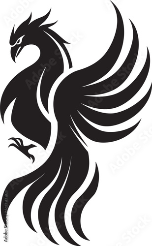 Resplendent Phoenix Vector Icon of Legendary Phoenix in Black Eternal Phoenix Hand Drawn Symbol of Mythical Bird in Black Vector