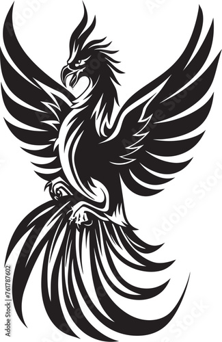 Phoenix Sovereign Logo Design of Legendary Phoenix in Black Vector Immortal Phoenix Vector Icon of Mythical Phoenix in Black