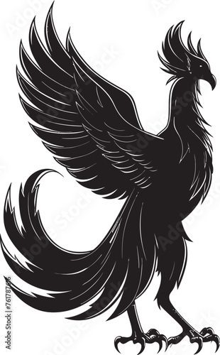 Phoenix Radiance Logo Design of Mythical Bird in Black Vector Celestial Phoenix Vector Icon of Legendary Phoenix in Black