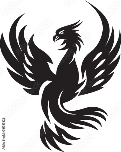 Eternal Beacon Hand Drawn Phoenix Symbol in Black Vector Phoenix Legacy Logo Design of Legendary Bird in Black Vector