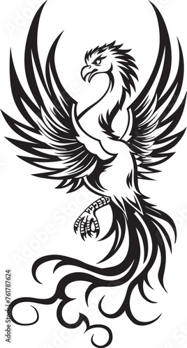 Eternal Majesty Mythical Phoenix Emblem in Vector Black Celestial Guardian Hand Drawn Phoenix Symbol in Black