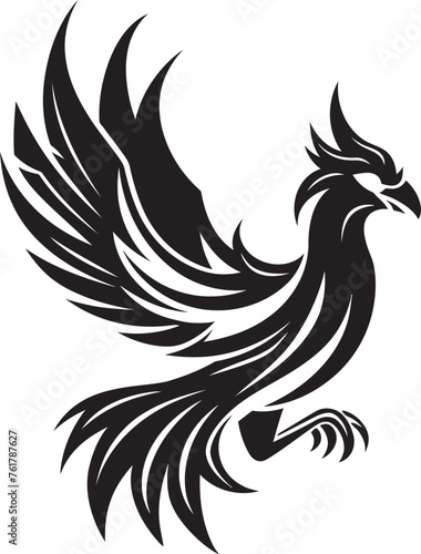 Phoenix Ascend Legendary Bird Vector Black Logo Design Icon Eternal Majesty Mythical Phoenix Emblem in Vector Black