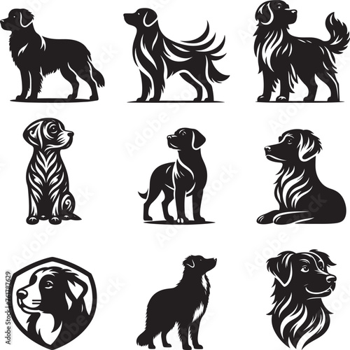 Dog silhouette vector illustration set