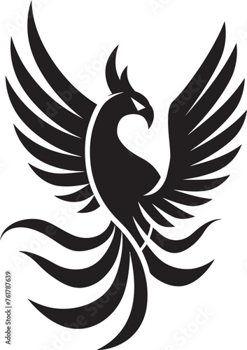Celestial Guardian Hand Drawn Phoenix Symbol in Black Wings of Resurrection Phoenix Logo Design Icon in Black Vector