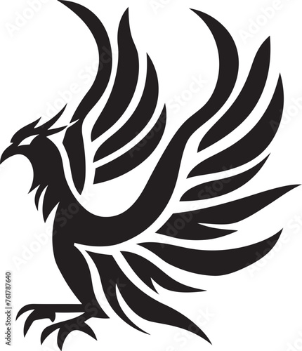 Cosmic Ruler Black Logo Design of Divine Phoenix Icon Phoenix Essence Hand Drawn Symbol of Legendary Bird in Black Vector