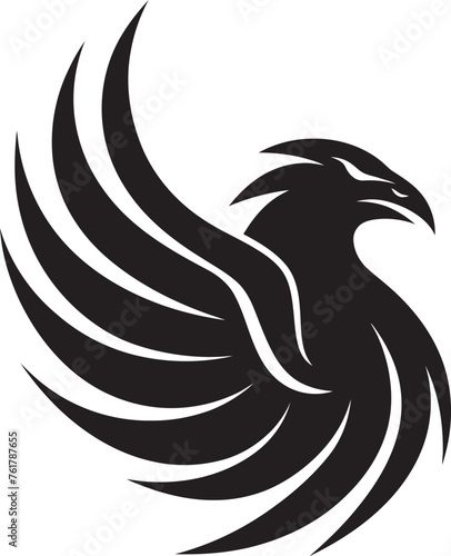 Celestial Symbol Logo Design of Mythical Phoenix in Black Vector Phoenix Spirit Vector Icon of Legendary Bird in Black