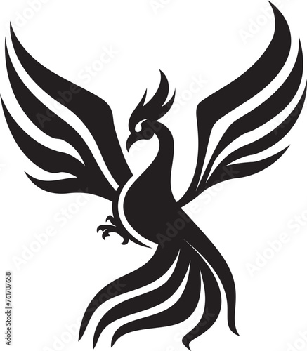 Phoenix Legacy Legendary Bird Emblem in Vector Black Reborn Flame Hand Drawn Phoenix Symbol in Black Vector