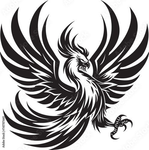 Eternal Flight Hand Drawn Phoenix Symbol in Black Vector Mythic Blaze Black Logo Design of Legendary Phoenix Icon