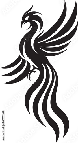 Sacred Avian Vector Icon of Legendary Phoenix in Black Cosmic Ruler Black Logo Design of Divine Phoenix Icon