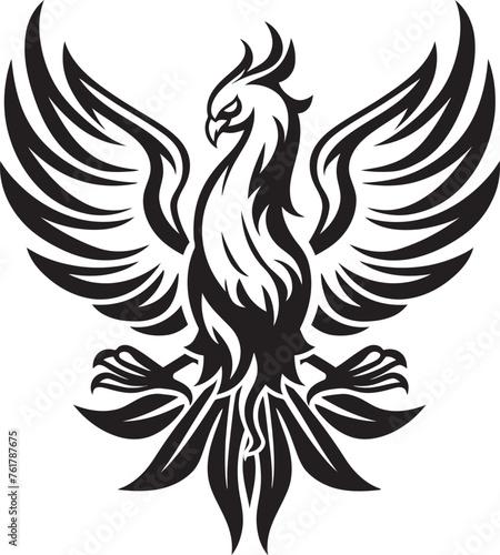 Mythic Blaze Black Logo Design of Legendary Phoenix Icon Phoenix Awakening Vector Icon of Mythical Bird in Black