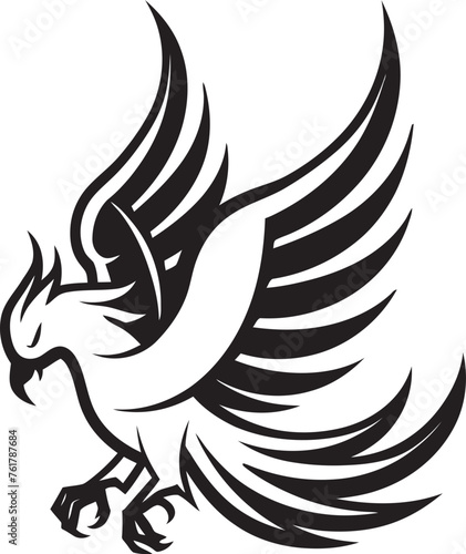 Phoenix Illumination Hand Drawn Symbol of Mythical Bird in Black Vector Eternal Beacon Logo Design of Legendary Phoenix in Black Vector