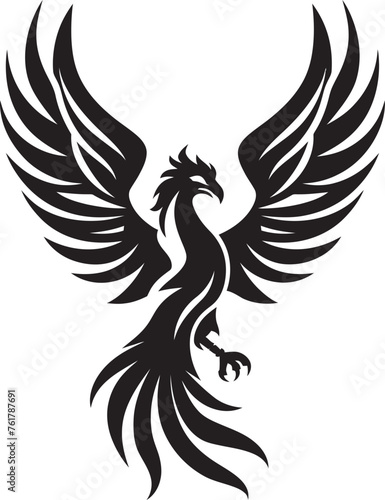 Resurrected Phoenix Logo Design of Legendary Bird in Black Vector Eternal Guardian Vector Icon of Mythical Phoenix in Black