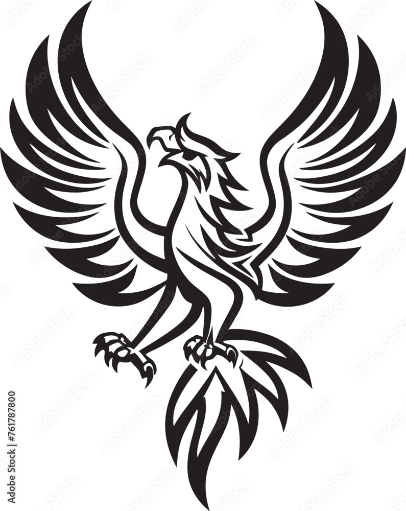 Fototapeta premium Phoenix Ascendancy Logo Design of Legendary Bird in Black Vector Eternal Flame Vector Icon of Mythical Phoenix in Black