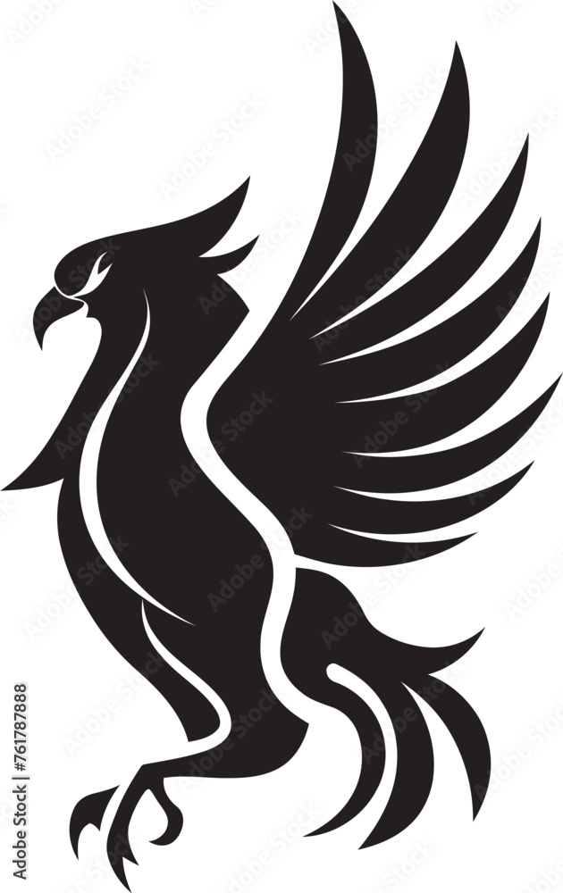 Fototapeta premium Phoenix Dominion Logo Design of Mythical Bird in Black Vector Resplendent Phoenix Vector Icon of Legendary Phoenix in Black