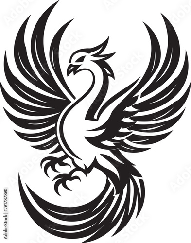 Celestial Phoenix Vector Icon of Legendary Phoenix in Black Eternal Beacon Hand Drawn Phoenix Symbol in Black Vector