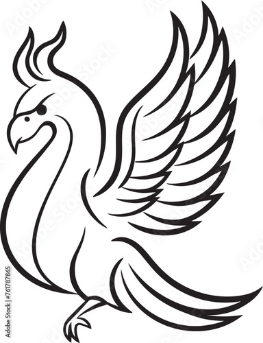 Cosmic Guardian Hand Drawn Phoenix Symbol in Black Vector Phoenix Sovereignty Logo Design of Legendary Phoenix in Black Vector