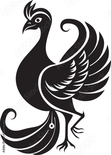 Eternal Flame Vector Icon of Mythical Phoenix in Black Cosmic Rebirth Hand Drawn Symbol of Legendary Phoenix in Black Vector