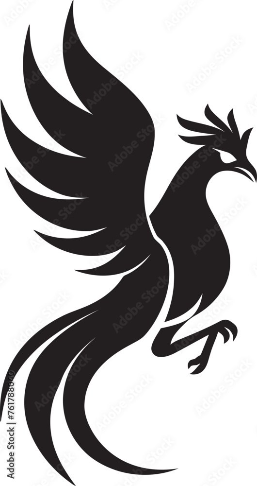 Fototapeta premium Eternal Guardian Vector Icon of Legendary Phoenix in Black Cosmic Wings Hand Drawn Phoenix Symbol in Black Vector