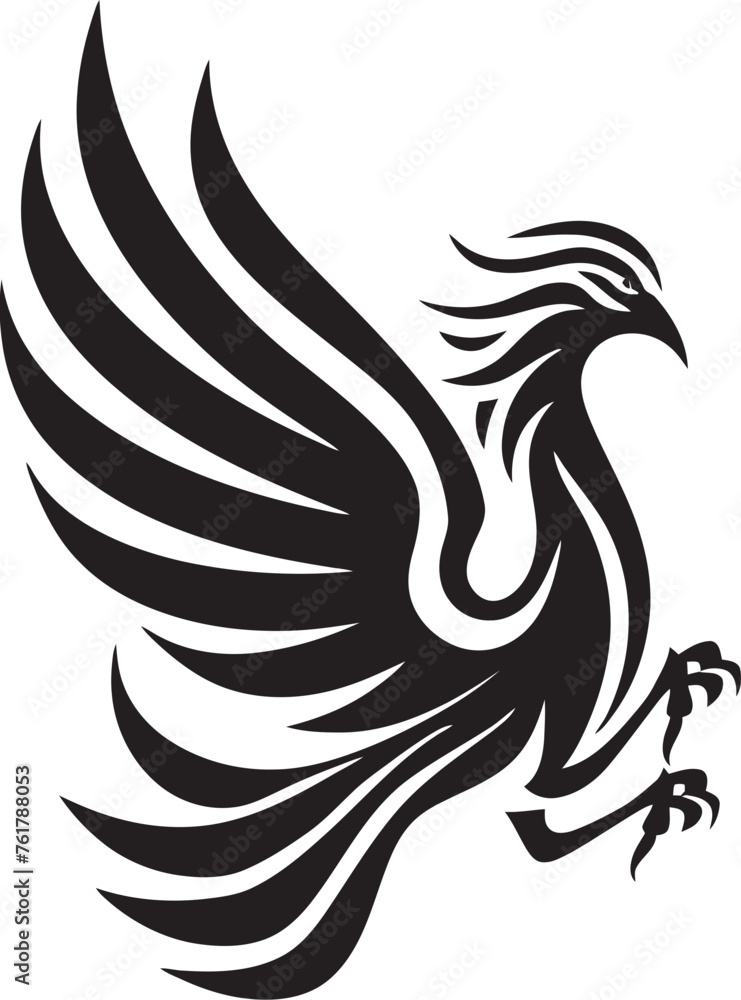 Phoenix Radiance Logo Design of Mythical Bird in Black Vector Celestial Phoenix Vector Icon of Legendary Phoenix in Black