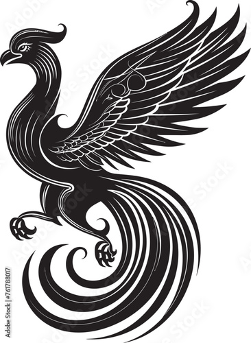 Immortal Phoenix Vector Icon of Mythical Phoenix in Black Celestial Symbol Hand Drawn Symbol of Legendary Phoenix in Black Vector