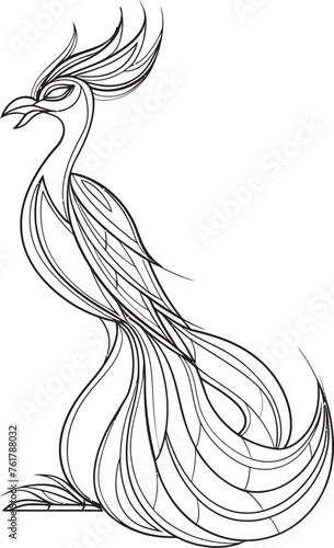 Resplendent Phoenix Vector Icon of Legendary Phoenix in Black Eternal Phoenix Hand Drawn Symbol of Mythical Bird in Black Vector