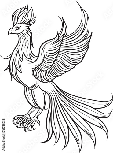 Cosmic Wings Hand Drawn Phoenix Symbol in Black Vector Phoenix Dominion Logo Design of Mythical Bird in Black Vector