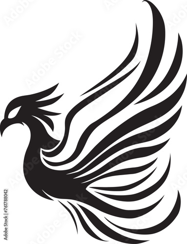 Immortal Phoenix Vector Icon of Mythical Phoenix in Black Celestial Blaze Hand Drawn Phoenix Symbol in Black Vector