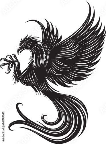 Celestial Blaze Hand Drawn Phoenix Symbol in Black Vector Phoenix Ascendancy Logo Design of Legendary Bird in Black Vector