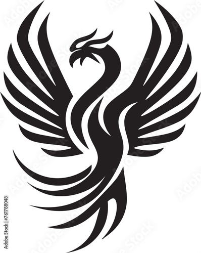Celestial Flame Hand Drawn Phoenix Symbol in Black Vector Phoenix Resurrection Logo Design of Legendary Bird in Black Vector