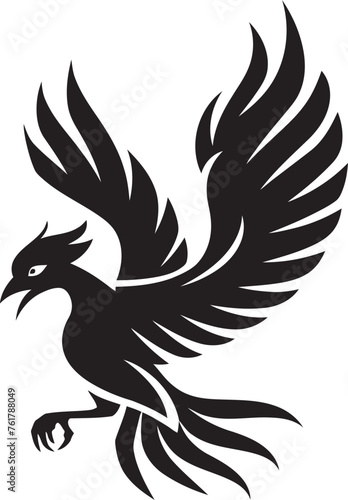Phoenix Legacy Logo Design of Legendary Bird in Black Vector Eternal Flame Vector Icon of Mythical Phoenix in Black