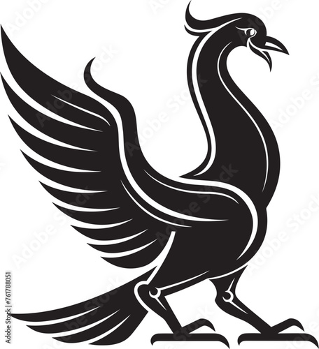 Phoenix Ascendancy Logo Design of Legendary Bird in Black Vector Eternal Flame Vector Icon of Mythical Phoenix in Black