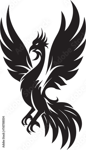 Celestial Wings Hand Drawn Phoenix Symbol in Black Vector Phoenix Legacy Emblematic Bird Logo Design in Vector Black