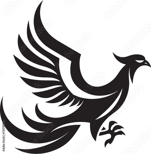 Cosmic Rebirth Hand Drawn Symbol of Legendary Phoenix in Black Vector Phoenix Radiance Logo Design of Mythical Bird in Black Vector