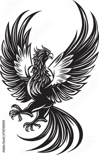Phoenix Ascend Legendary Avian Vector Emblem in Black Eternal Blaze Mythical Phoenix Icon in Vector Black