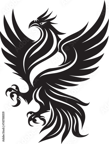 Eternal Blaze Mythical Phoenix Icon in Vector Black Celestial Wings Hand Drawn Phoenix Symbol in Black Vector