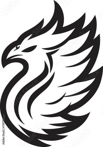 Eternal Flame Vector Icon of Mythical Phoenix in Black Cosmic Rebirth Hand Drawn Symbol of Legendary Phoenix in Black Vector