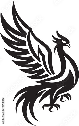 Cosmic Guardian Divine Phoenix Logo Design in Vector Black Radiant Resurgence Mythical Bird Emblem in Black Vector