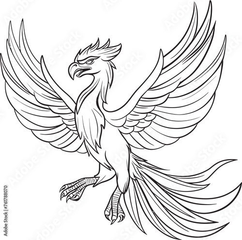 Phoenix Resurrection Logo Design of Legendary Bird in Black Vector Immortal Phoenix Vector Icon of Mythical Bird in Black