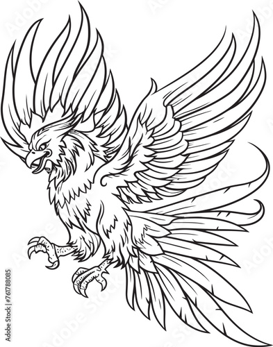 Radiant Resurgence Mythical Bird Emblem in Black Vector Immortal Majesty Legendary Phoenix Icon in Vector Black
