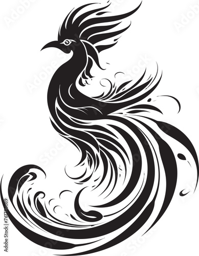 Celestial Phoenix Ethereal Symbol in Black Vector Eternal Radiance Mythical Avian Logo Design in Vector Black