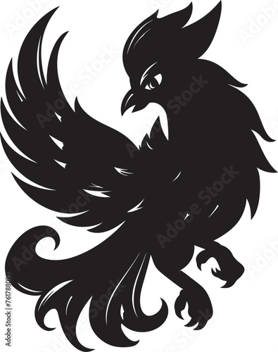 Immortal Phoenix Vector Icon of Mythical Bird in Black Cosmic Inferno Hand Drawn Phoenix Symbol in Black Vector