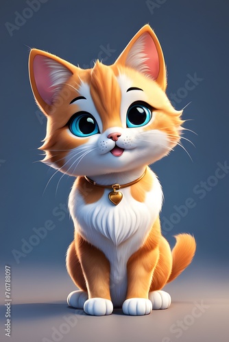 Cute little cartoon cat with beautiful eyes